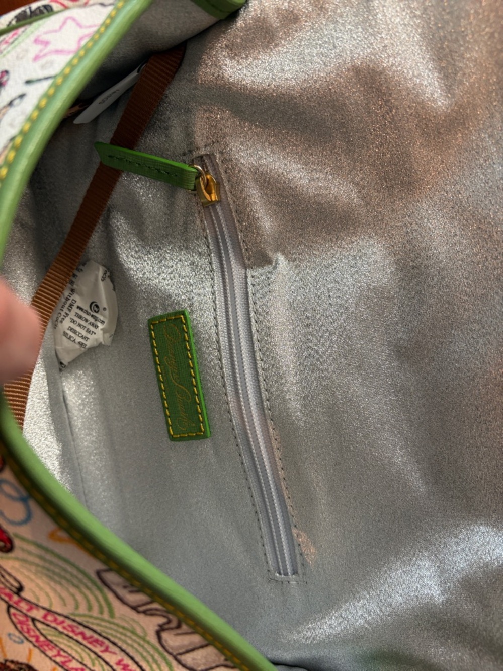 Dooney & Bourke White Multicolor Disney Character Shoulder Bag with Green Trim - Picture 9 of 16